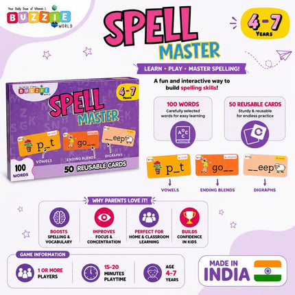 Spell Master | Master Phonics, Vowels & Digraphs | Learning Cards for Kids