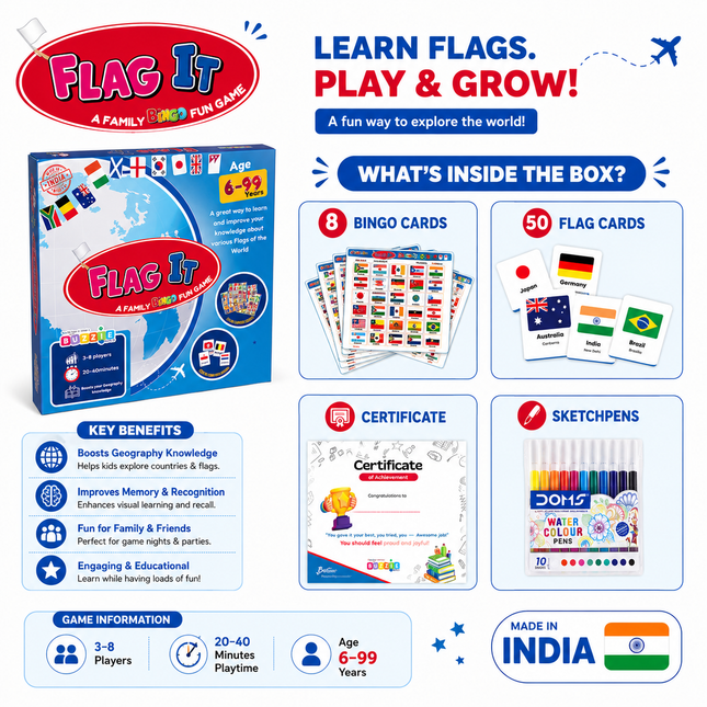 Educational geography bingo activity with country flags