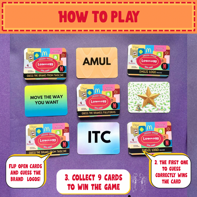 Family-friendly logo challenge card game for children