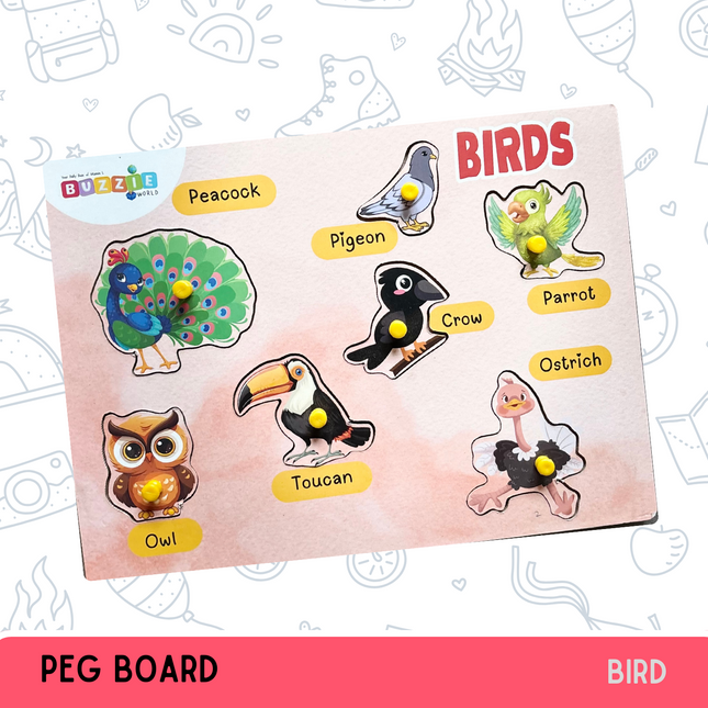 Peg Board Birds fine motor activity toy for kids