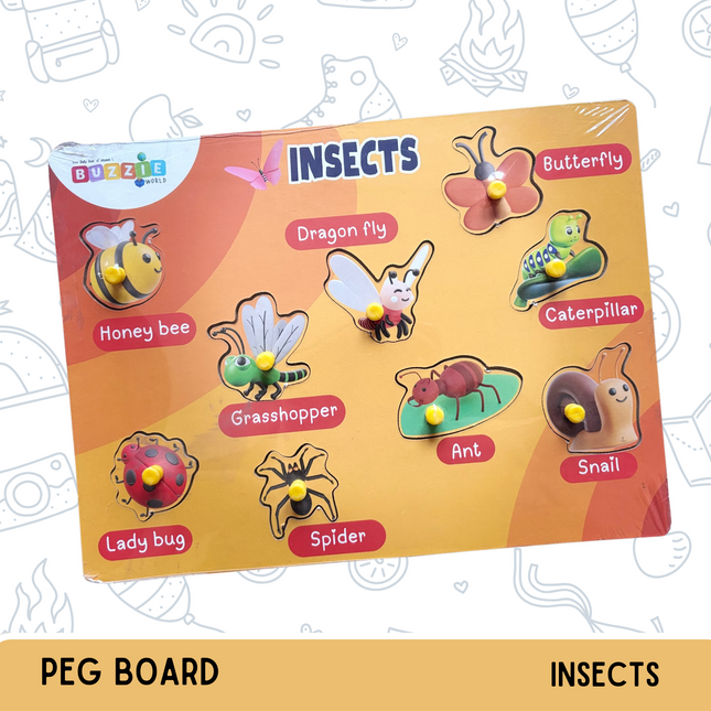 Peg Board Insects fine motor learning activity for kids