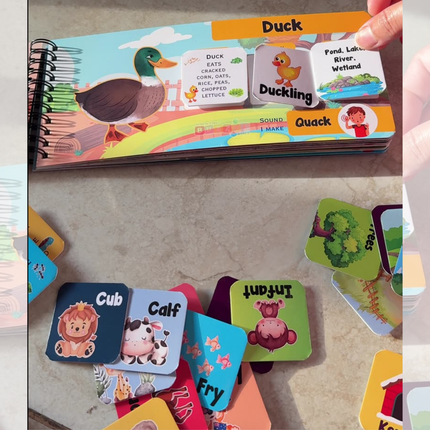 Screen-free animal learning activity binder for toddlers
